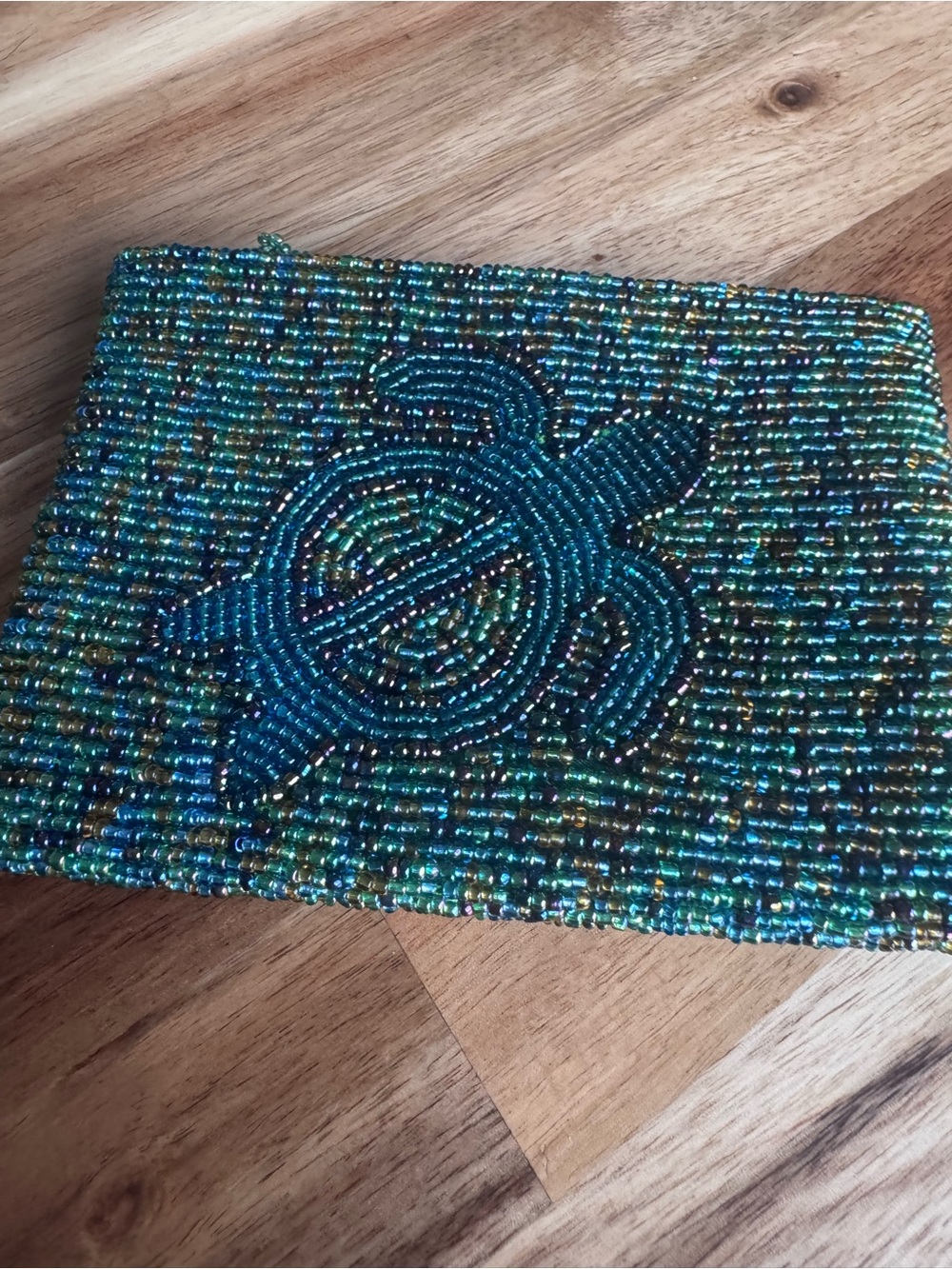 Beaded Turtle coin purse Card & Key Holder - Teal Blue Multicolor